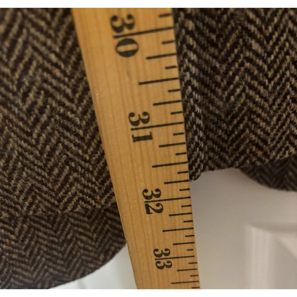 Harris Tweed Jos A Bank Brown Herringbone Blazer Men's 44L Wool Leather Buttons*